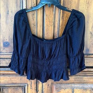 Urban Outfitters Black Smocked Ruffled Blouse